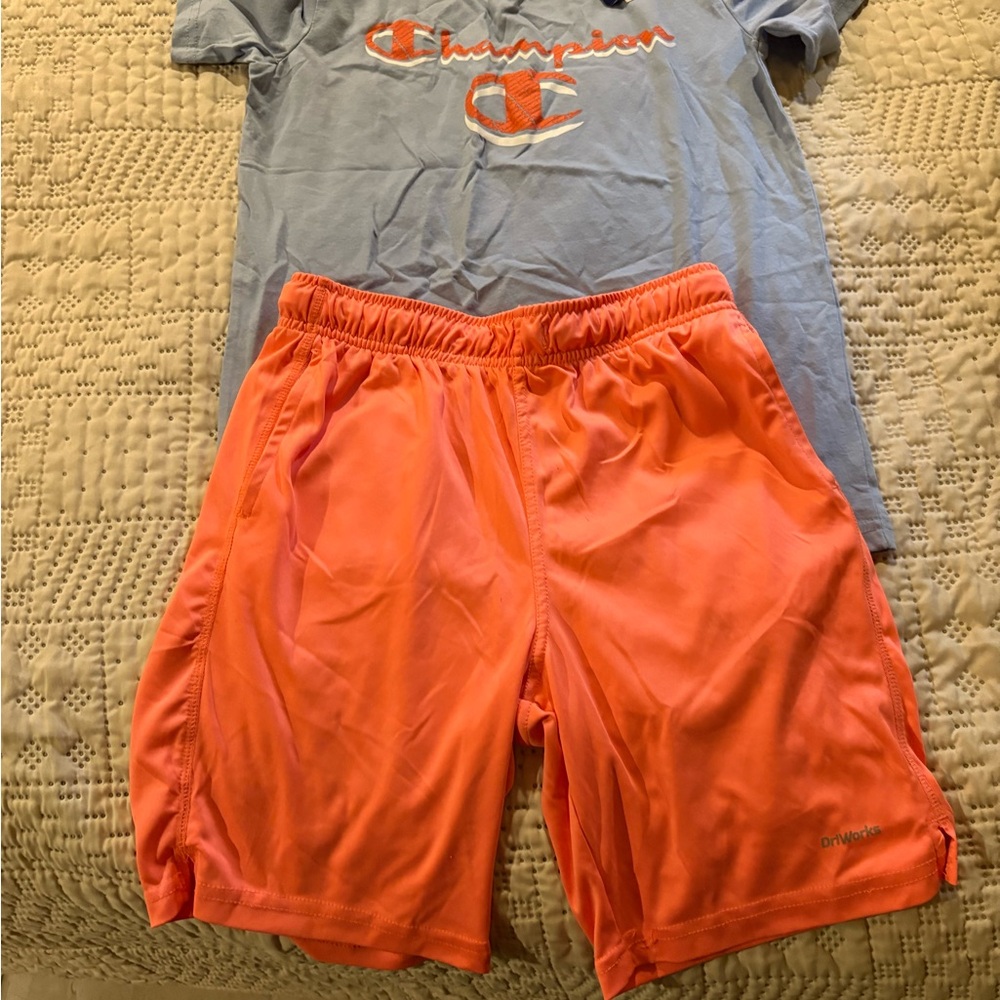 NWT Champion Vibrant Orange Athletic Shirt and EUC Athletic World Shorts